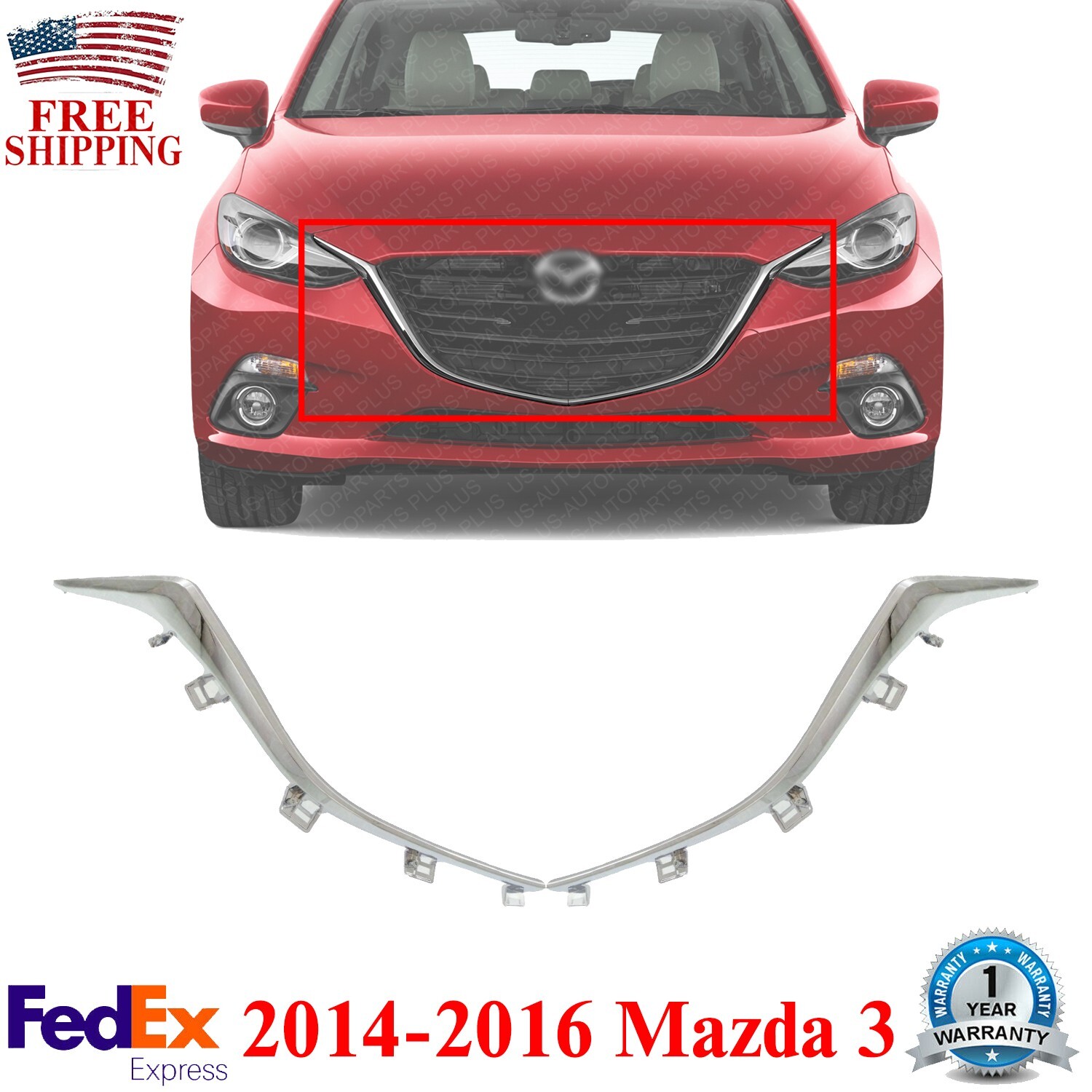 Front Bumper Grille Molding Chrome RH & LH Side For 20142016 Mazda 3