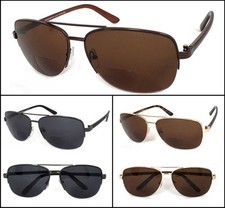 Retro Men Pilot 60mm Bifocal Tinted Semi Rimless Sun Reader Reading Sunglasses