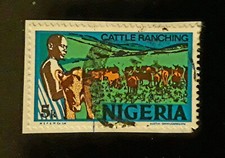 Timbre oblitéré Nigeria cattle ranching élevage vers 1973
