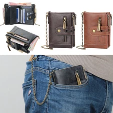 Man's Vintage Leather Wallet Multi-slot Zipper Purse ID Card Holder Pocket Purse