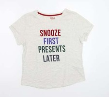 M S Womens Grey Cotton Blend Pyjama Top Size 12 Xmas