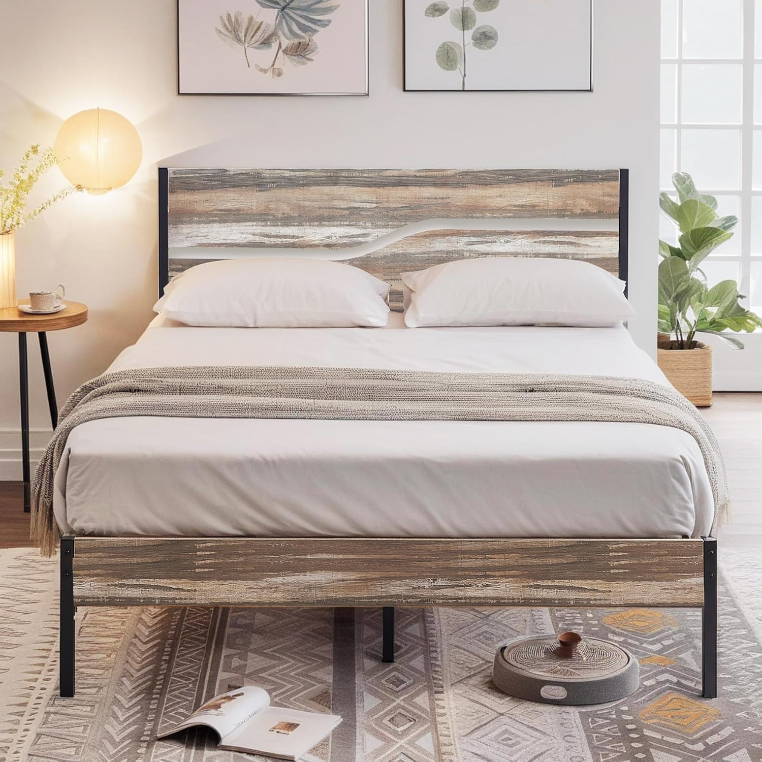 With Wood Headboard - No Box Spring Needed!