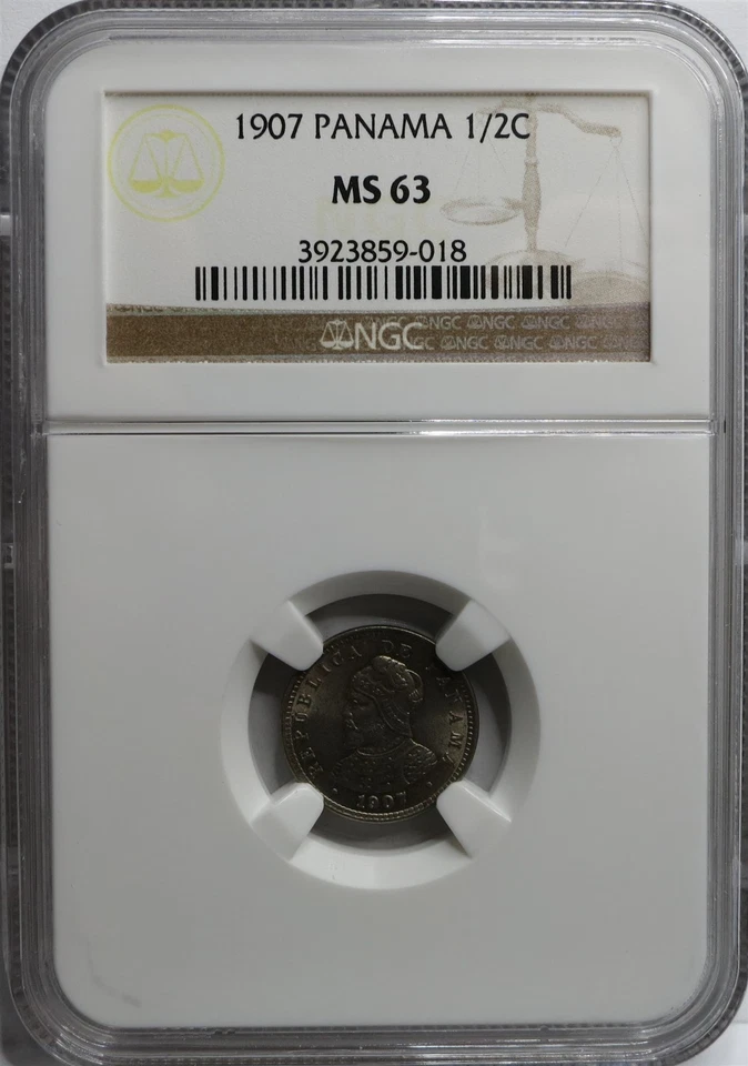 PANAMA Medio 1/2 Centesimo 1907 NGC MS 63 Balboa Nickel UNC Central America - Image 3 of 4