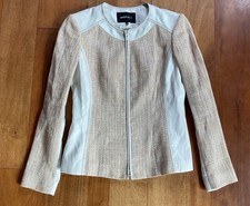 Lafayette 148 zip up blazer, beautiful tweed texture faux leather, Cream sz 2