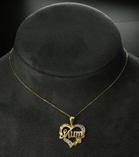 Solid 9ct Gold Mum Heart Flower Necklace With Diamonds & Chain