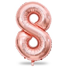 Rose Gold 8 Balloons, 40 Inch Large Foil Number Balloons Set 0-9, Self Inflat...