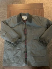 L.L. Bean Mens Barn Jacket Removable Primaloft Liner Sz L Corduroy Accents Green