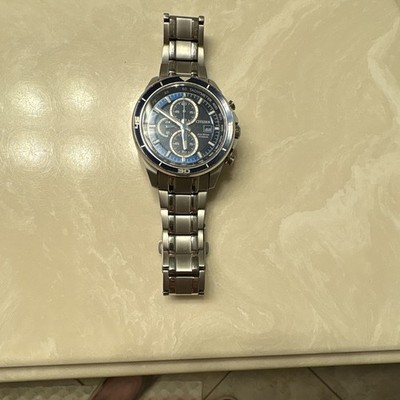 Citizen Eco-Drive Chronograph Blue Dial Titanium Tachymeter Date 44 SS 100m Box