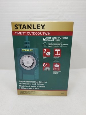 Stanley TimeIt Outdoor Twin 2-Outlet Grounded Mechanical 24 Hr Timer New Sealed