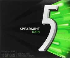 Wrigley's 5 Rain Spearmint Gum (10 Packs of 15 Pieces) -4 BOXES