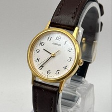 Seiko Ladies Watch 2P21 Quartz White Dial Brown Leather Band Used