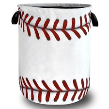 Baseball Texture Laundry Basket Foldable Funny Baseball Laundry Hamper With H...