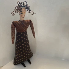 Vintage 23” Nancy Camden Hauser Cloth Rag Artisan Doll Rare Folk Art  Signed