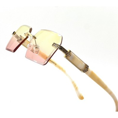 Rhinestone Rimless Sunglasses Fashion Tinted Lens Shades Designer Style Gafas