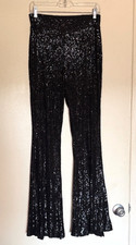 Black Sequin Wide Leg Pants - Women's Glamorous Evening Wear
