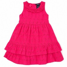 Chaps Baby Girls 12M Hot Pink Eyelet Ruffle Tiered Dress Cotton Summer Party