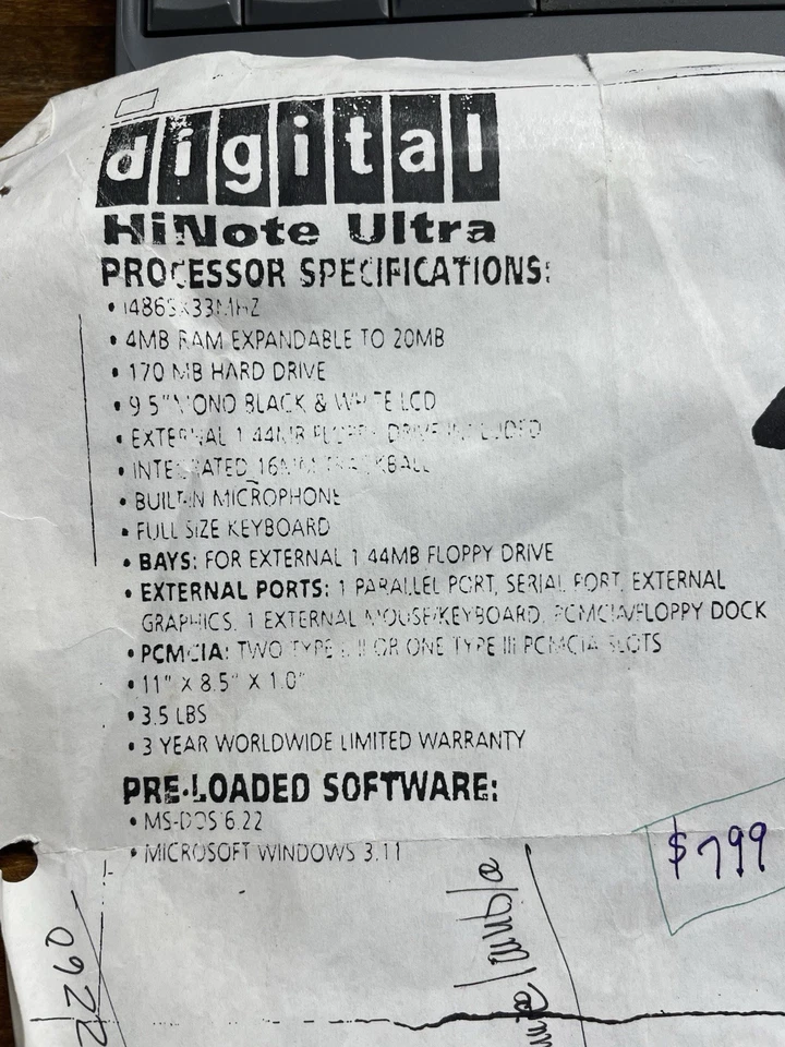 Vintage Digital HiNote Ultra 433 Laptop + Docking Station + Manuals/COA Bundle - Image 4 of 4