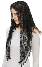 PAMOR Mass Veil Triangle Mantilla Cathedral Head Covering Chapel Veil Lace Sh...