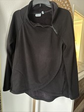 Athleta W Med HalfZip Pullover Sweatshirt BLACK Hand Pockets Asymmetrical Warm