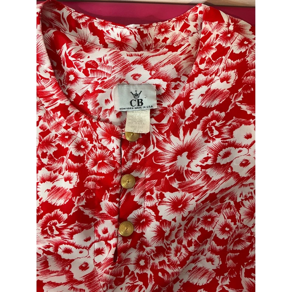 Conjunto de falda floral de dos piezas vintage de 1980 CB New York para mujer talla 18,5 rojo blanco Foto 4 de 4
