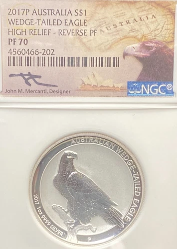 2017P $1 AUSTRALIA SILVER WEDGE TAIL EAGLE HIGH RELIEF REV PF NGC PF 70 MERCANTI