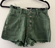 Umgee Denim Shorts Womens Size 1 Olive Green Button Fly Raw Hem NWT Boutique
