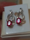 NATURAL GEM TESTED HEATED BLOOD RED RUBY 3.30 CT 925 S. 14K WHITE GOLD EARRINGS — photo 5