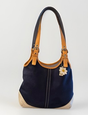 Coach Hampton Daisy Mini Tote Bag Navy Canvas/White Leather Trim