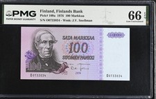 Finland 100 Markkaa 1976 P 109 a J.V. Snellman Gem UNC PMG 66 EPQ