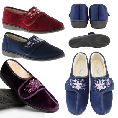 STYLO ONLINE Dr Keller Ladies Slippers Faux Fur Lined Touch Fasten Comfort E Fit House Shoes