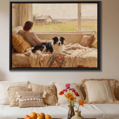 Border Collie Oil Painting Canvas Print Cozy Dog Wall Art Living Room Decor