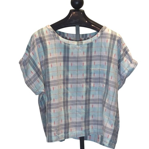 Sundance Blue White Plaid Boxy Cut Short Sleeve Shirt Size XL Cotton - Picture 1 of 5