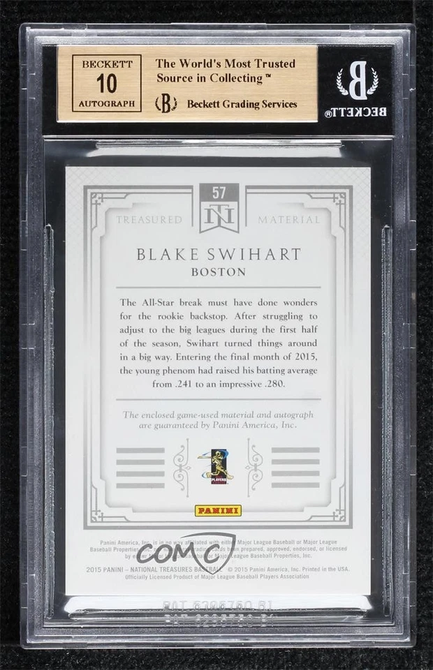 2015 National Treasures Laundry Tag /10 Blake Swihart BGS 9.5 Rookie Patch RC - Image 2 of 2