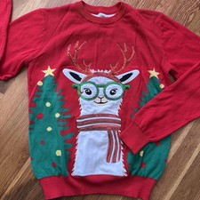 Westwolf Girls Red Size 14 160 Ugly Christmas Sweater Llama Sequin Pullover