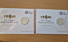 TWO x 2015 Royal Mint .999 Fine Silver Coin £20 The Longest Reigning Monarch