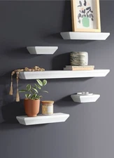 Threshold 5-Piece Wood Floating Shelf Set Traditional Wall Wedge Shelves - White