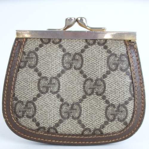 AutheLouis Gucci GG Canvas Coin Case, Brown Leather[Used]42824