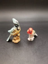 Pair of vintage porcelain birds blue jay and finch