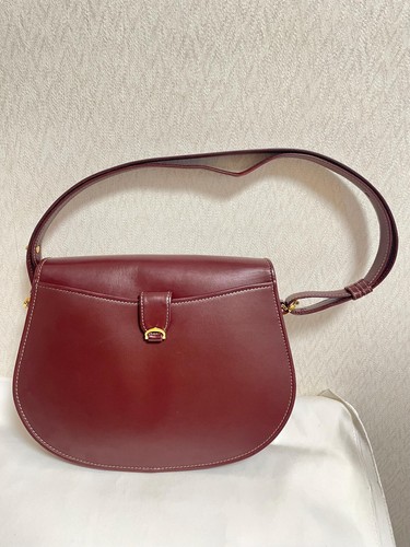 Vintage Cartier wine, bordeaux leather shoulder bag with embossed logo, purse - Picture 2 of 10