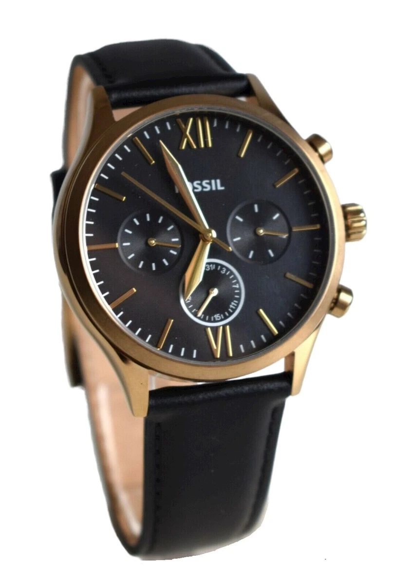 Montre pour homme Fossil montre bracelet BQ2410 bracelet en cuir noir or chrono