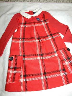 NWT (3) Pc Baby 12-18 Gap Wool Pinnie Dress Top  Diaper Cover RED Holiday Plaid 