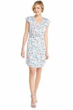 The Limited Multicolor Floral Cinched Waist Flutter Sleeve V-neck Dress S