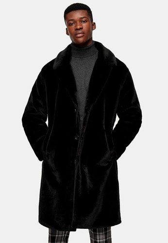 Topman Black Longline Faux Fur Quilted 