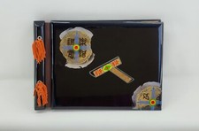 Asian Oriental Photo Scrapbook Album Black Laquer Gong Medallion Painting