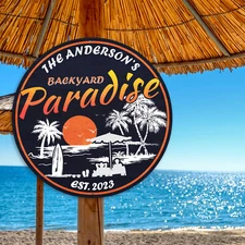Personalized Backyard Paradise Sign Tropical Decor Hot Tub Pool BBQ 100140050013