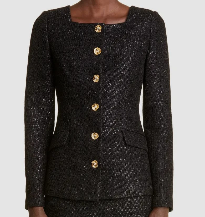$1895 St. John Collection Women's Black Flower Button Metallic Knit Jacket  Sz 2