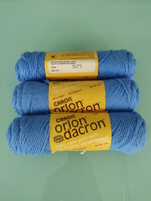Caron Orlon Dacron Plus Yarn 6081 Blue Lot of 3 Skeins Vtg 4 Ply