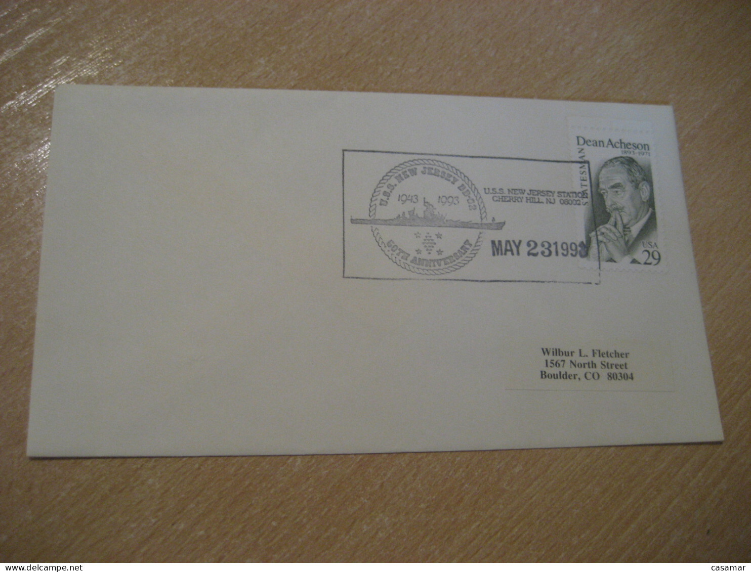 Cherry Hill 1993 50th Anniv. WW2 WWII Uss New Jersey BB02 Ship Cancel