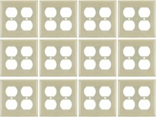 12Pack 2-Gang Duplex Receptacle Wall Plate w/ Screws, Ivory, Smooth Gloss