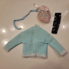 VTG White LACE BOW RIBBONS Doll BONNET Green Handmade JACKET Black ARMLET LOT